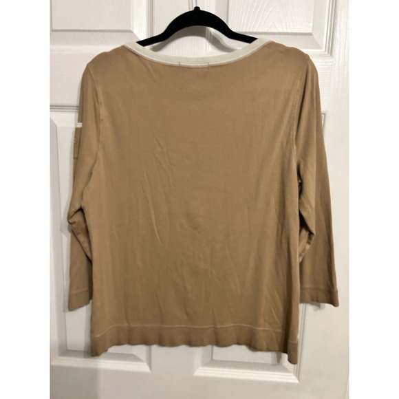Ralph Lauren Womens XL 3/4 Sleeve Boat Neck Tee Shirt Pocket Sleeve Beige Brown - Picture 4 of 9